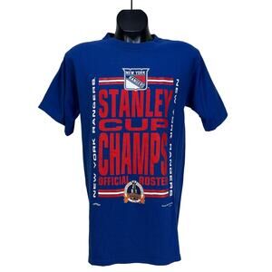 Vintage 1994 New York Rangers Graphic Tee Shirt Nutmeg Single Stitch Blue Top